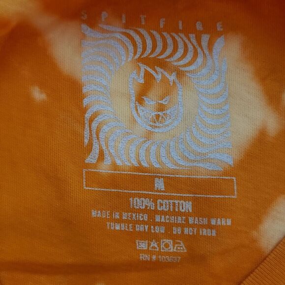 Spitfire SIZE M Womens Unisex Orange Tie Dye LOGO T-Shirt Short Sleeve FLAW - Picture 11 of 14